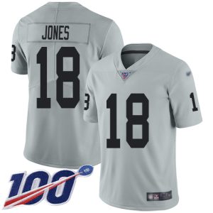 wholesale Raiders #18 Jack Jones Silver Men's Stitched NFL Limited Inverted Legend 100th Season Jersey