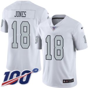 Raiders #18 Jack Jones White Men's Stitched NFL Limited Rush 100th Season Jersey