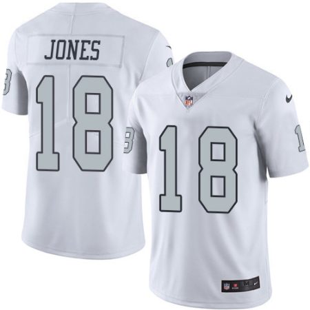 wholesale Raiders #18 Jack Jones White Men's Stitched NFL Limited Rush Jersey