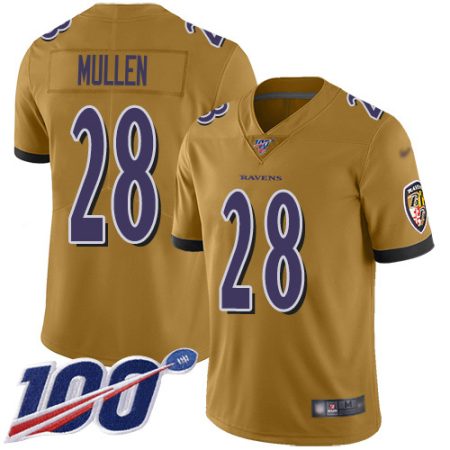 Ravens #28 Trayvon Mullen Gold Men's Stitched NFL Limited Inverted Legend 100th Season Jersey